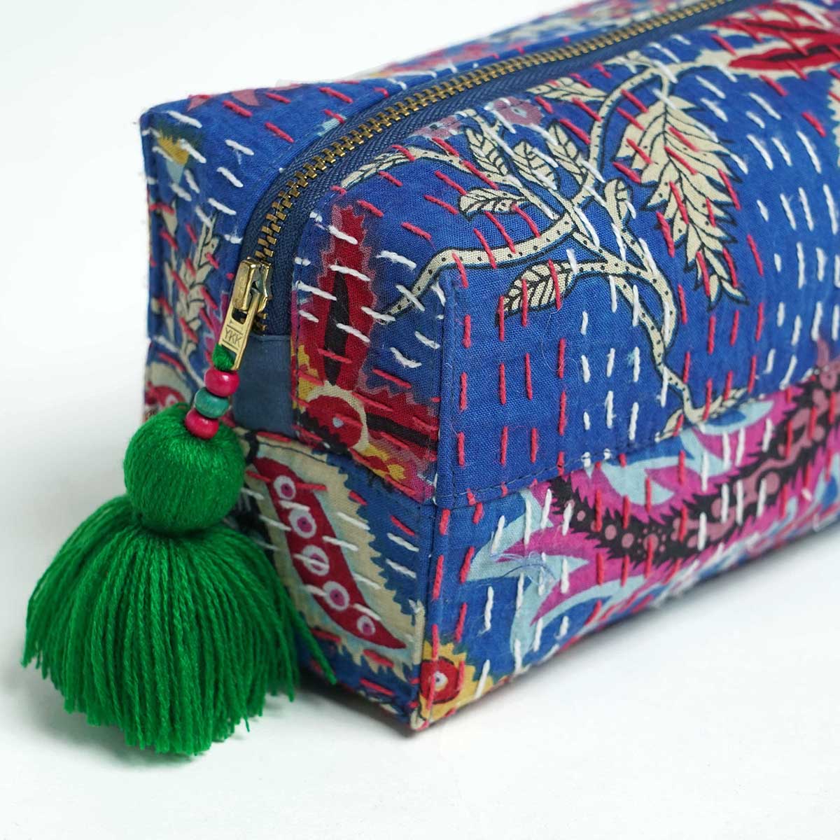 Dark Blue toiletry handbag, kantha pouch, make up or cosmetic bag, utility pouch