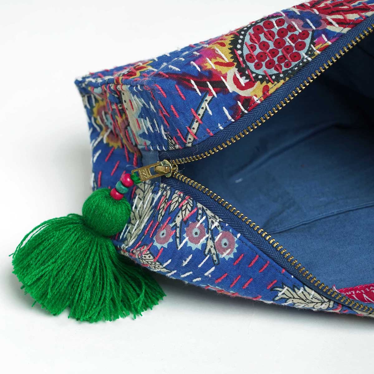 Dark Blue toiletry handbag, kantha pouch, make up or cosmetic bag, utility pouch