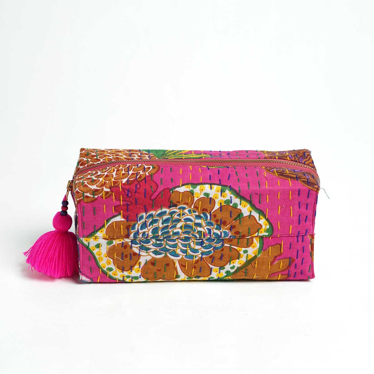 Hot Pink toiletry handbag, kantha pouch, make up or cosmetic bag, utility pouch