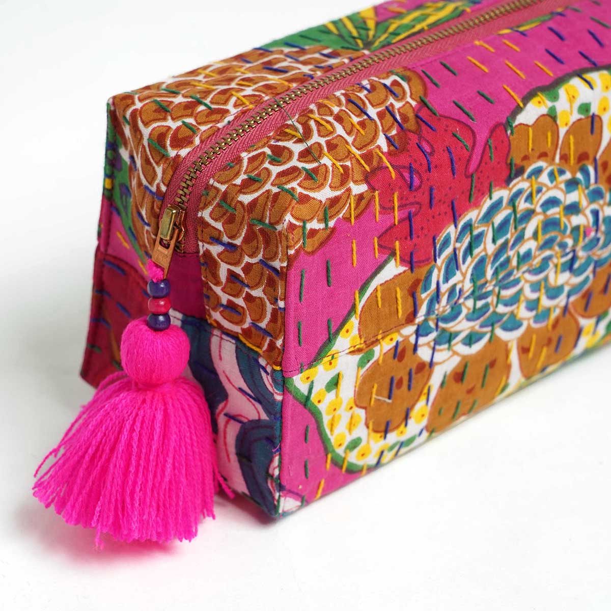 Hot Pink toiletry handbag, kantha pouch, make up or cosmetic bag, utility pouch