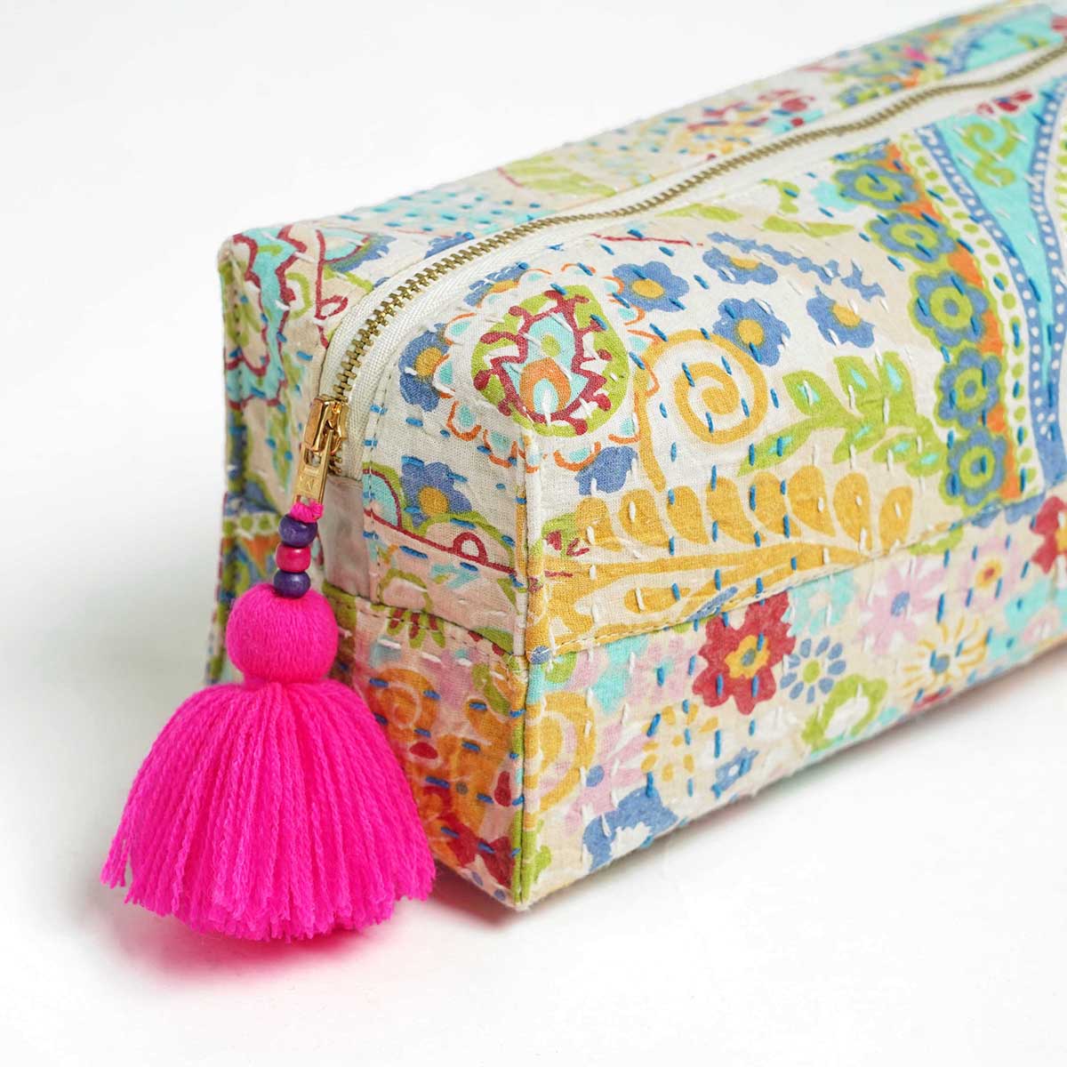 Pastel colour print utility kantha pouch, make up /cosmetic / toiletry bag.