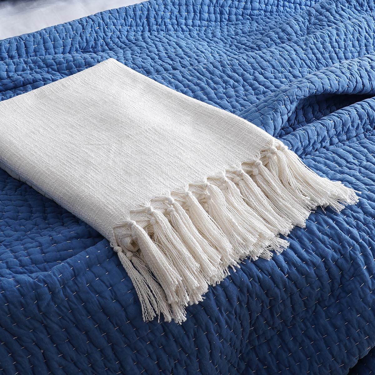 White Slub Cotton Throw blanket, 100% cotton, 50X60 inches with fringes