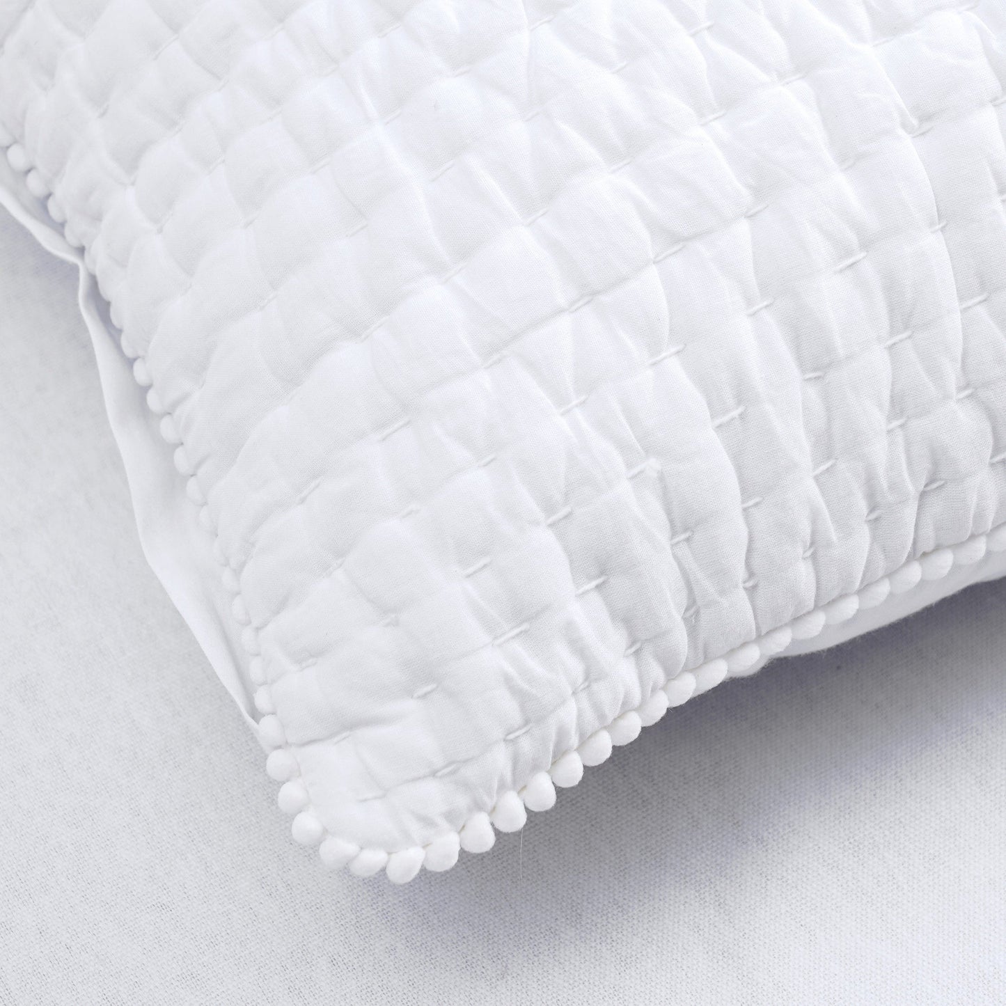 SHWET - White Kantha Quilted Pillow covers, Stripe quilting, 100% cotton