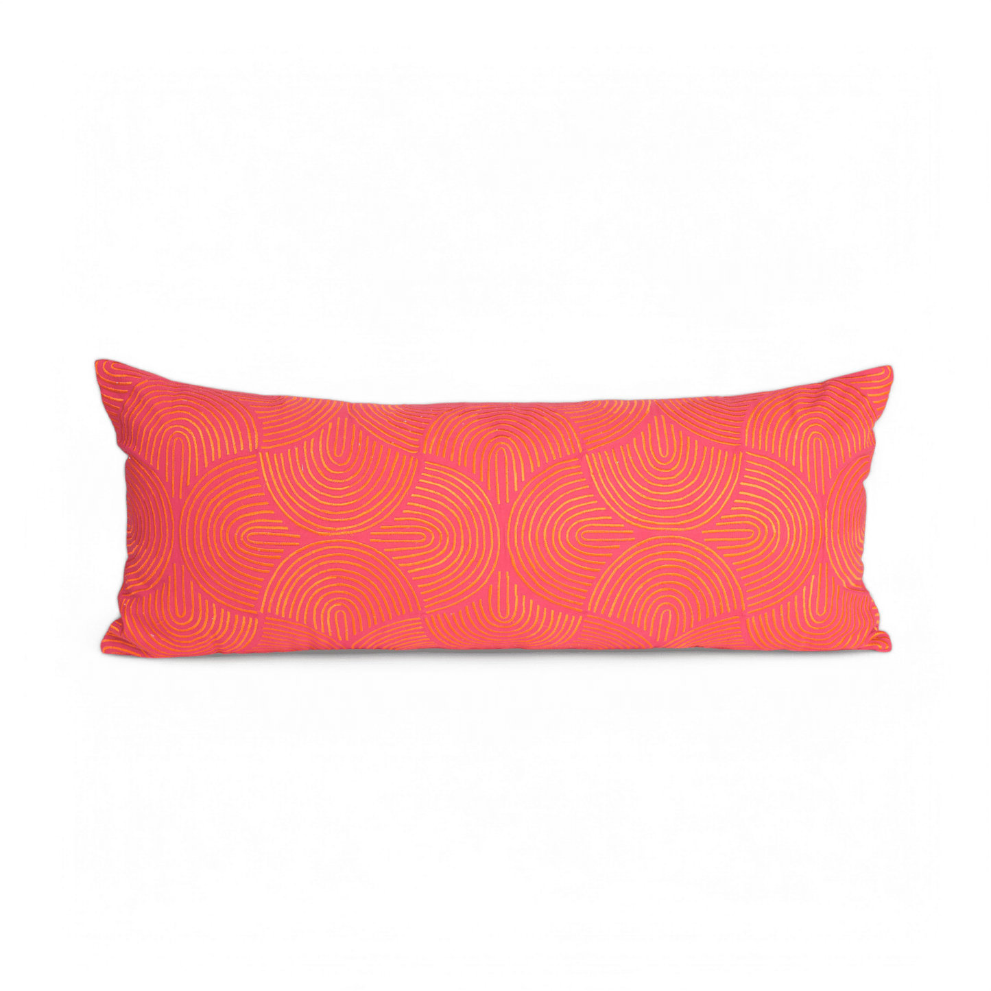 KASHIDAKAARI - Garnet red long lumbar cotton pillow cover with modern retro pattern embroidery, 12X30 inches, other sizes available