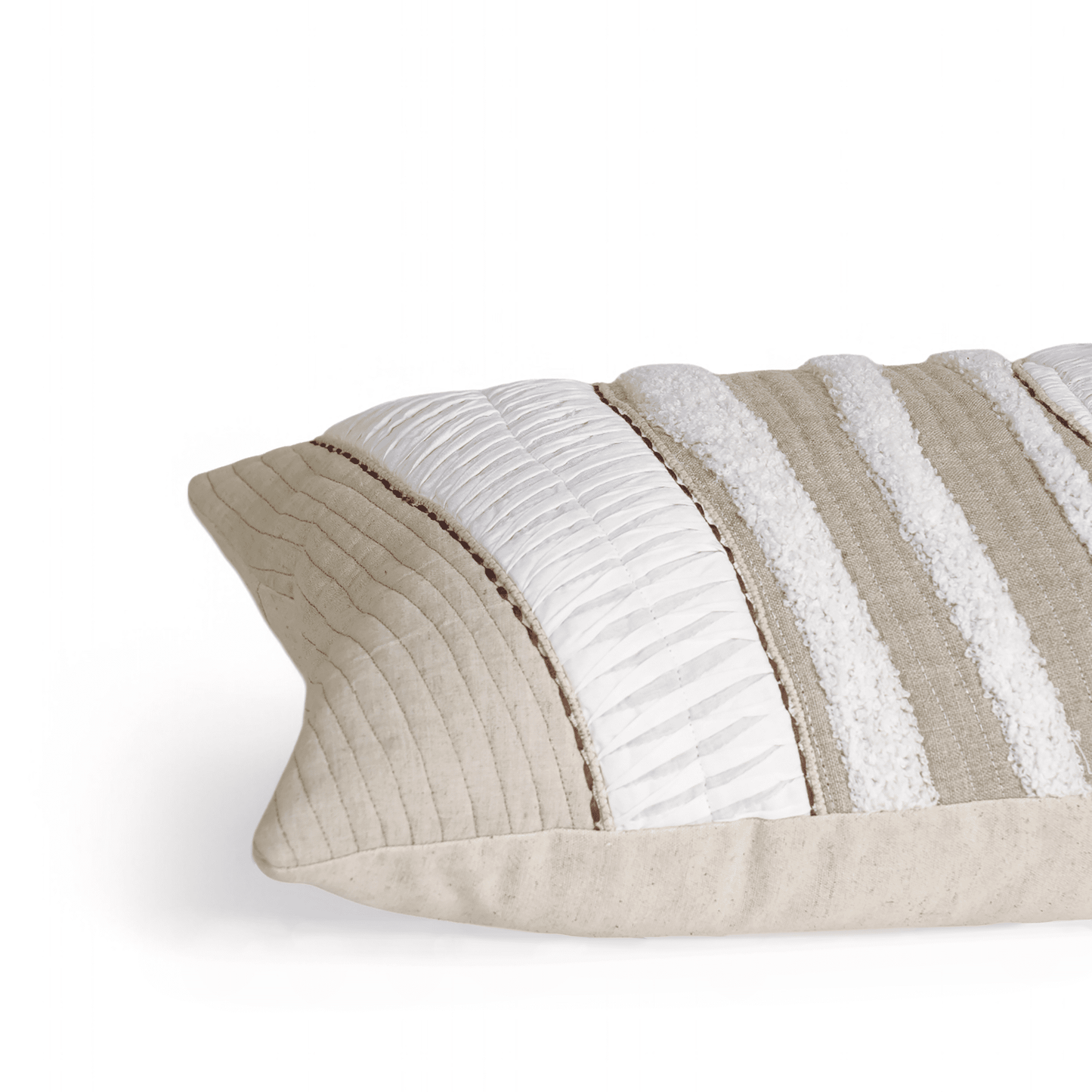 TEXTURES - Quilted and textured long lumbar pillow cover in natural colours in cotton and linen, 12X30 inches and other sizes available