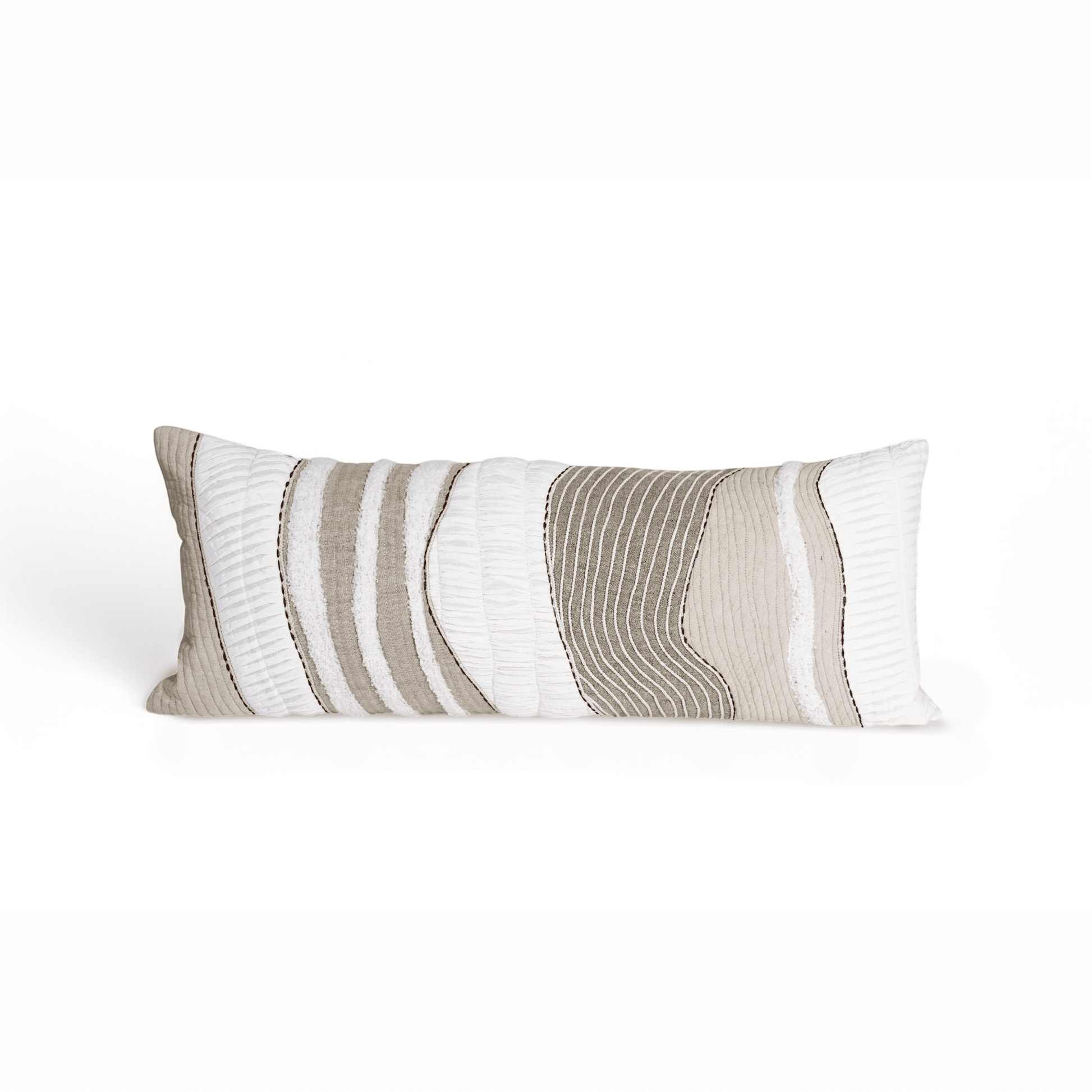 TEXTURES - Quilted and textured long lumbar pillow cover in natural colours in cotton and linen, 12X30 inches and other sizes available
