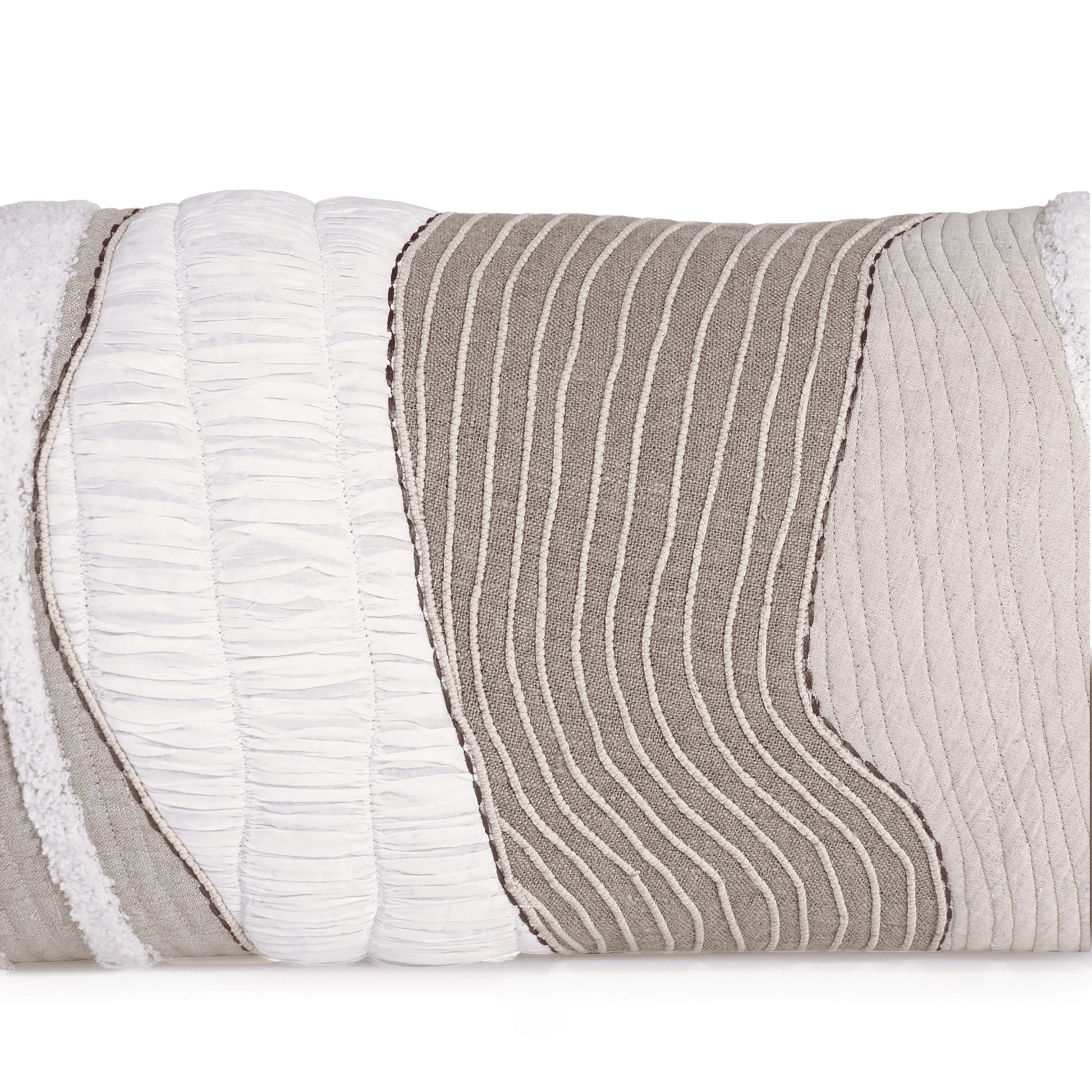 TEXTURES - Quilted and textured long lumbar pillow cover in natural colours in cotton and linen, 12X30 inches and other sizes available