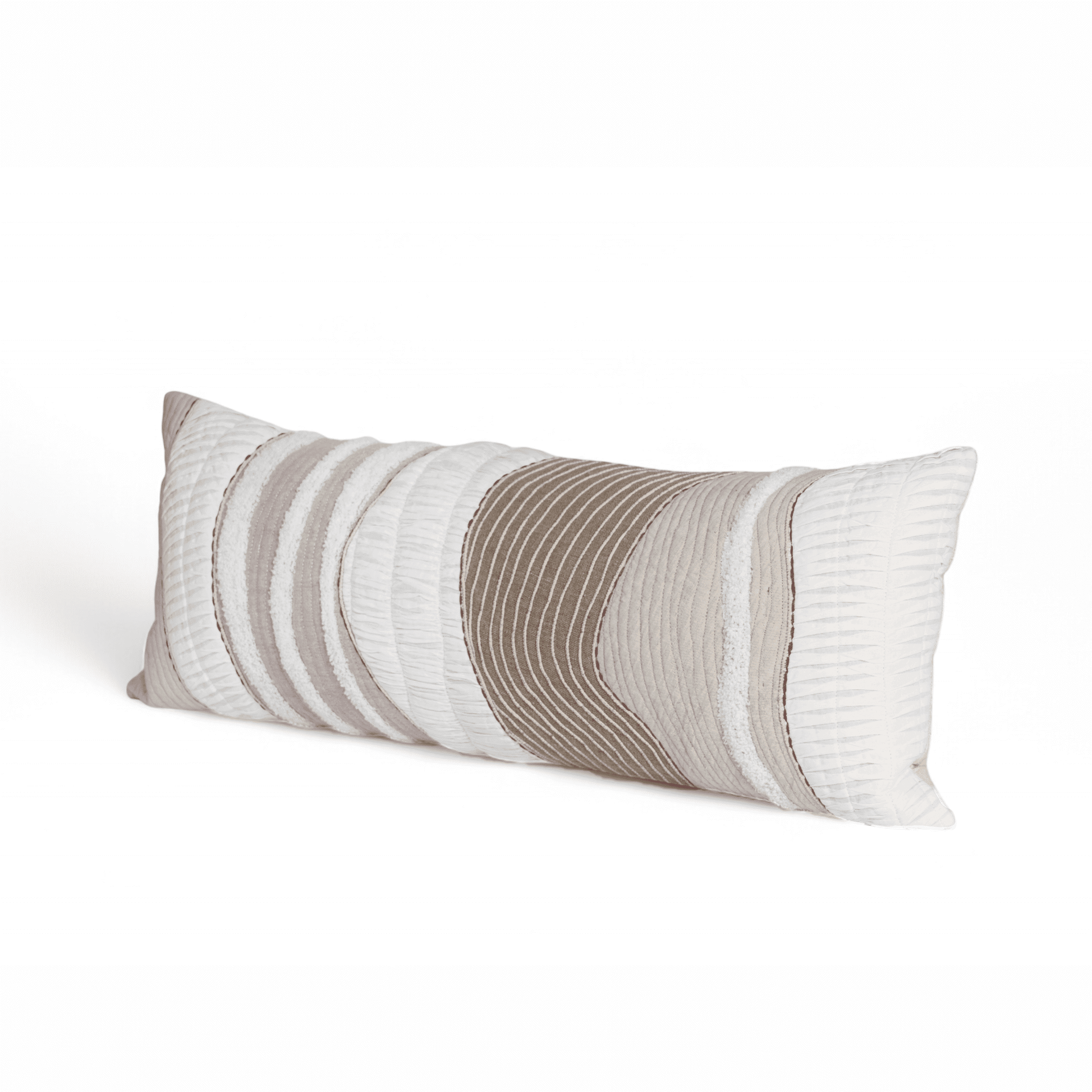 TEXTURES - Quilted and textured long lumbar pillow cover in natural colours in cotton and linen, 12X30 inches and other sizes available