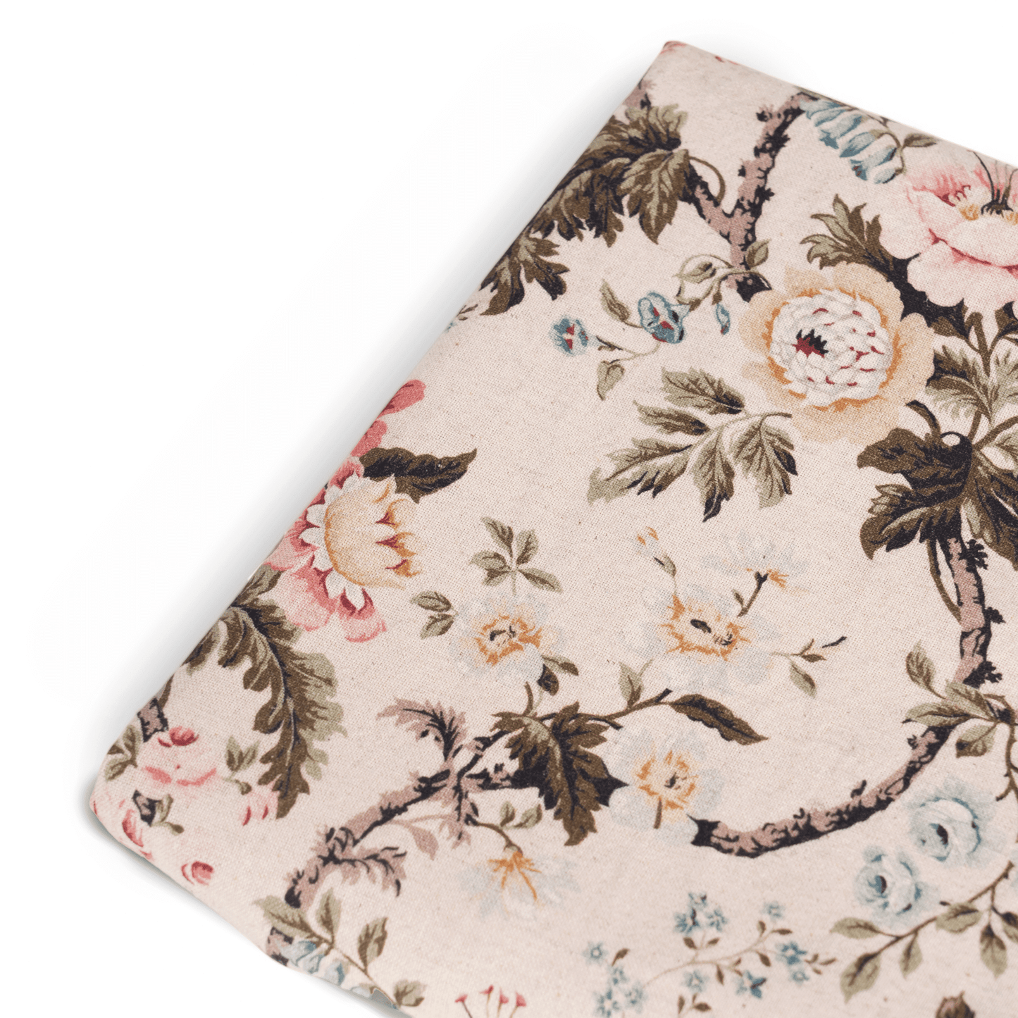 AMOUR - Beige Printed Linen Fabric, vintage rose pattern, by the metre