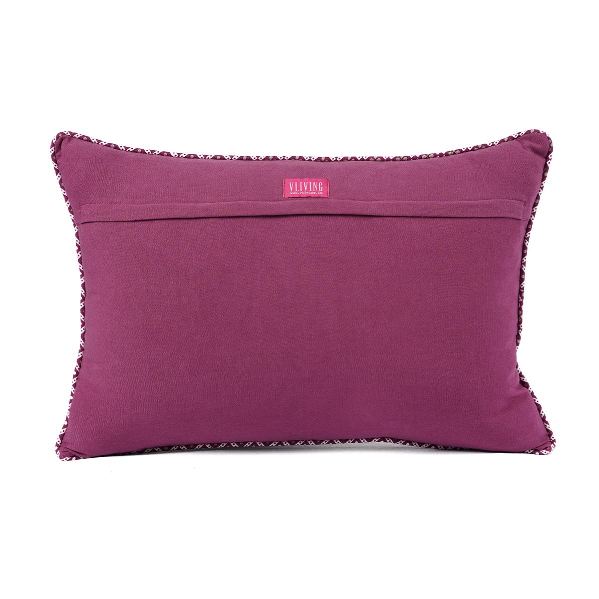 Plum/maroon DOMINOTERIE embroidered cotton pillow cover, sizes available