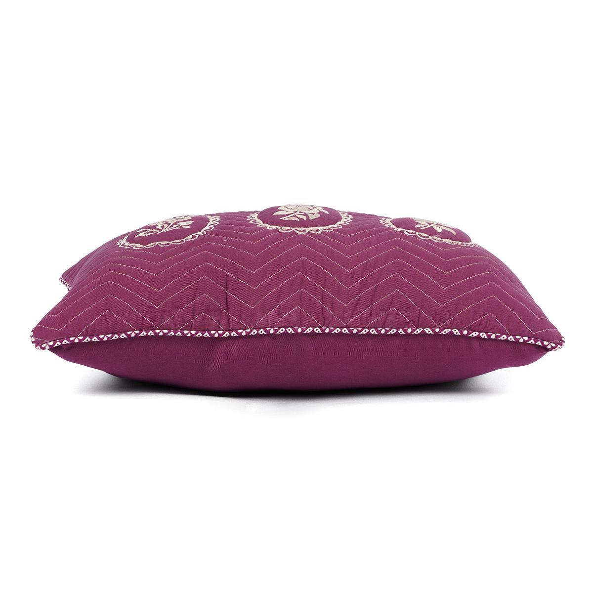 Plum/maroon DOMINOTERIE embroidered cotton pillow cover, sizes available