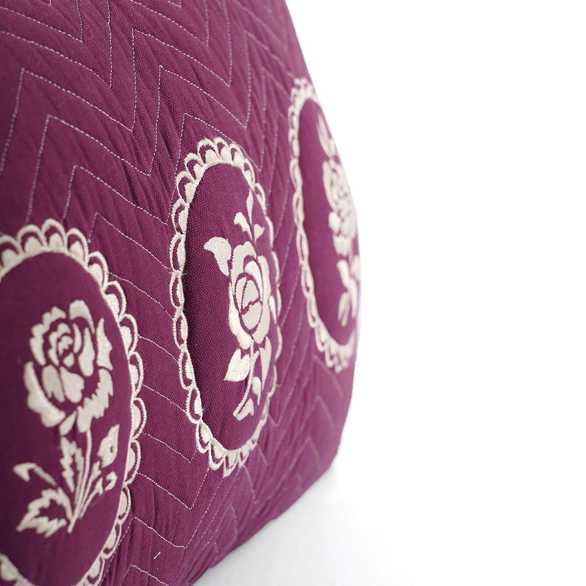 Plum/maroon DOMINOTERIE embroidered cotton pillow cover, sizes available
