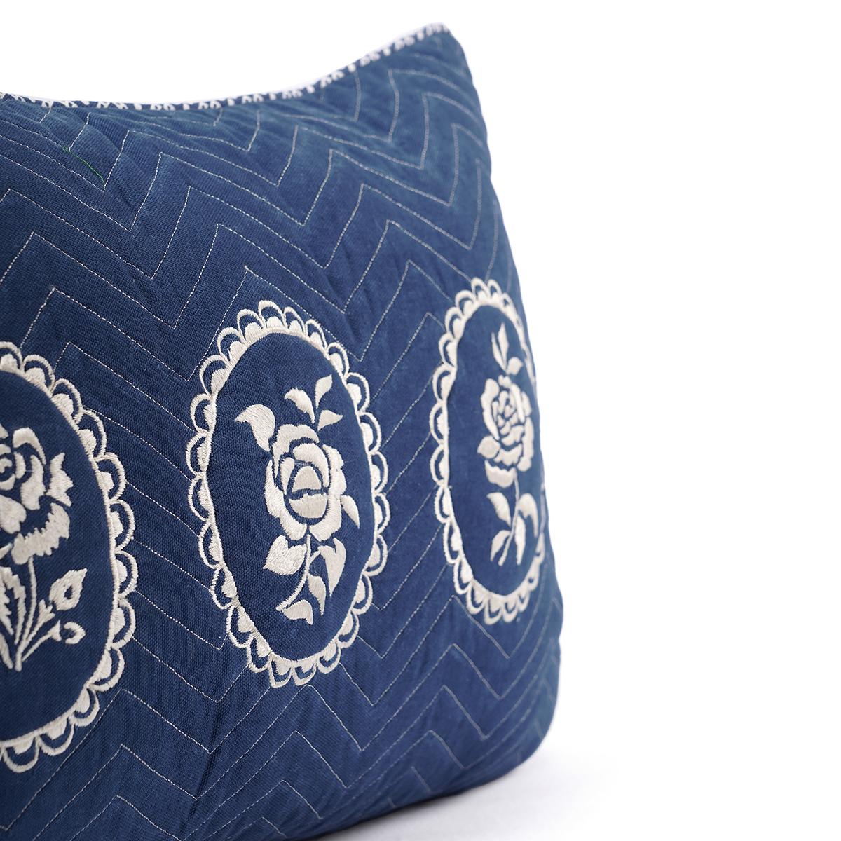 Indigo/dark blue DOMINOTERIE embroidered cotton pillow cover, sizes available