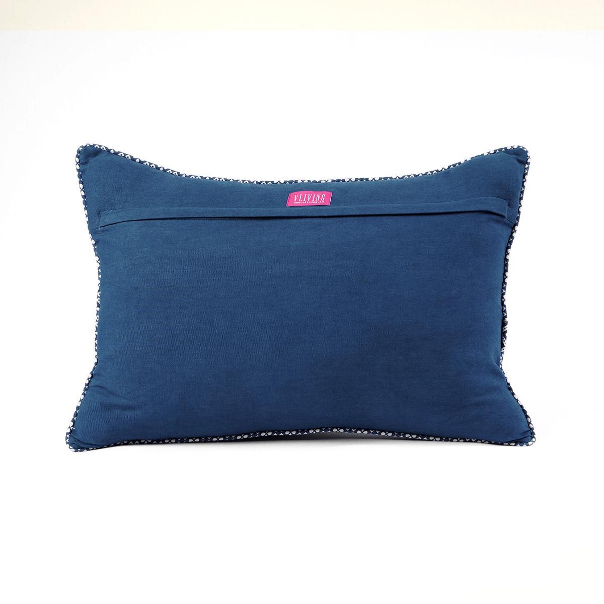 Indigo/dark blue DOMINOTERIE embroidered cotton pillow cover, sizes available