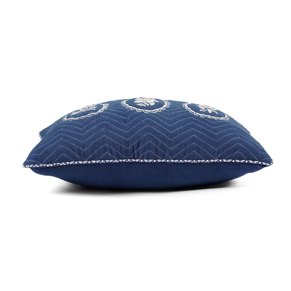 Indigo/dark blue DOMINOTERIE embroidered cotton pillow cover, sizes available