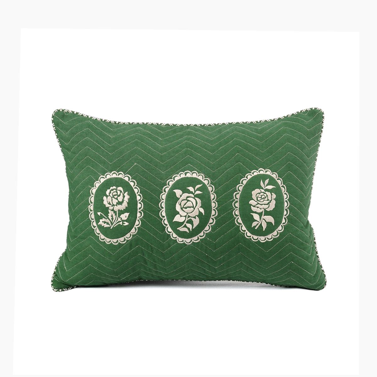 Green DOMINOTERIE embroidered cotton pillow cover, sizes available