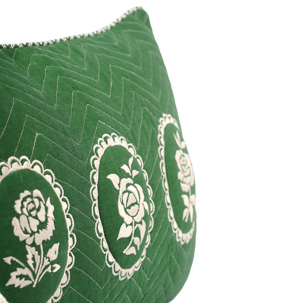 Green DOMINOTERIE embroidered cotton pillow cover, sizes available