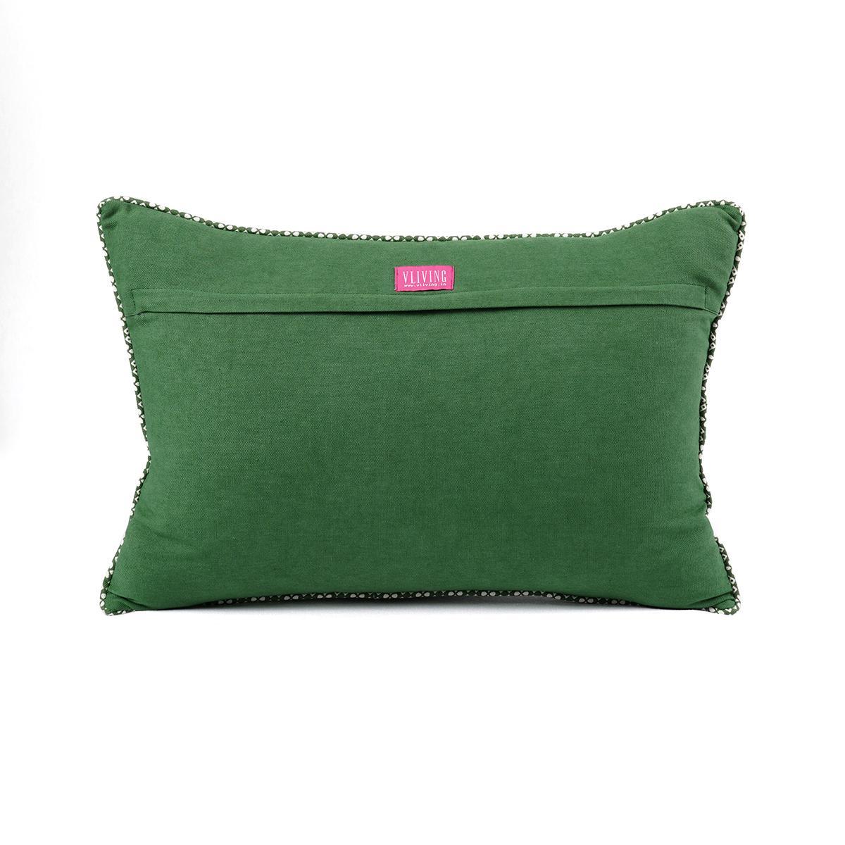 Green DOMINOTERIE embroidered cotton pillow cover, sizes available