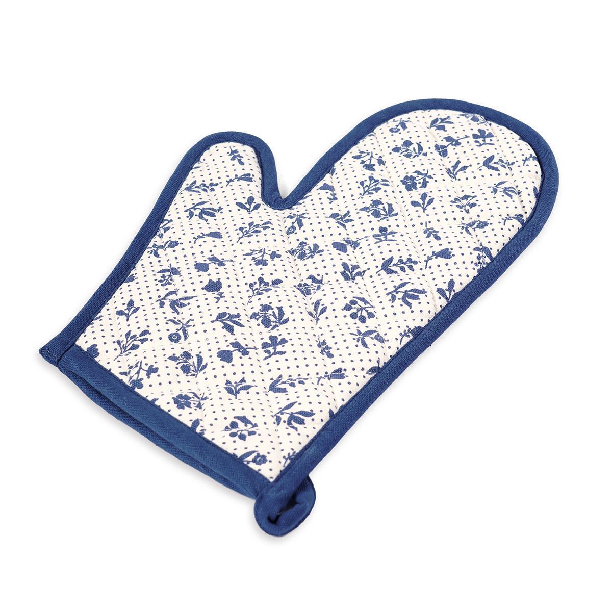 DOMINOTERIE Indigo blue floral print Pot holder and Glove, kitchen accessory, 100% cotton, view options