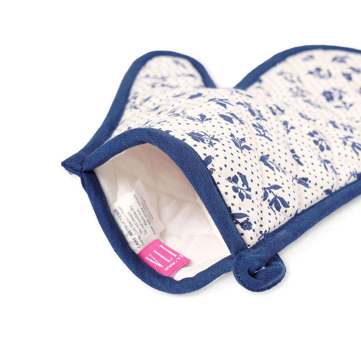 DOMINOTERIE Indigo blue floral print Pot holder and Glove, kitchen accessory, 100% cotton, view options