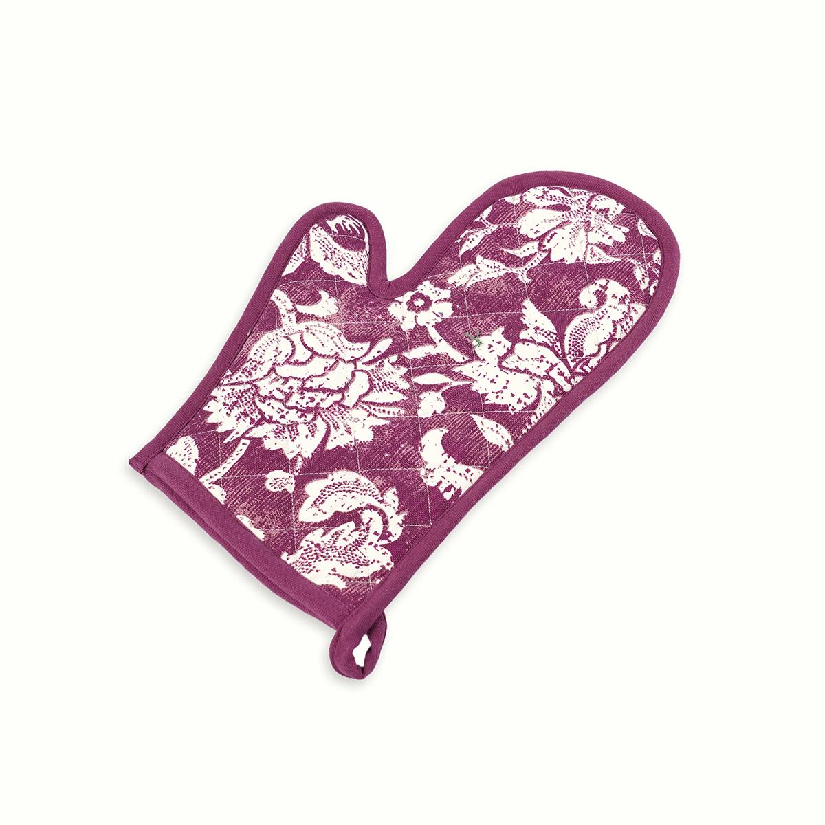 DOMINOTERIE Plum bold floral print Pot holder and Glove, kitchen accessory, 100% cotton, view options
