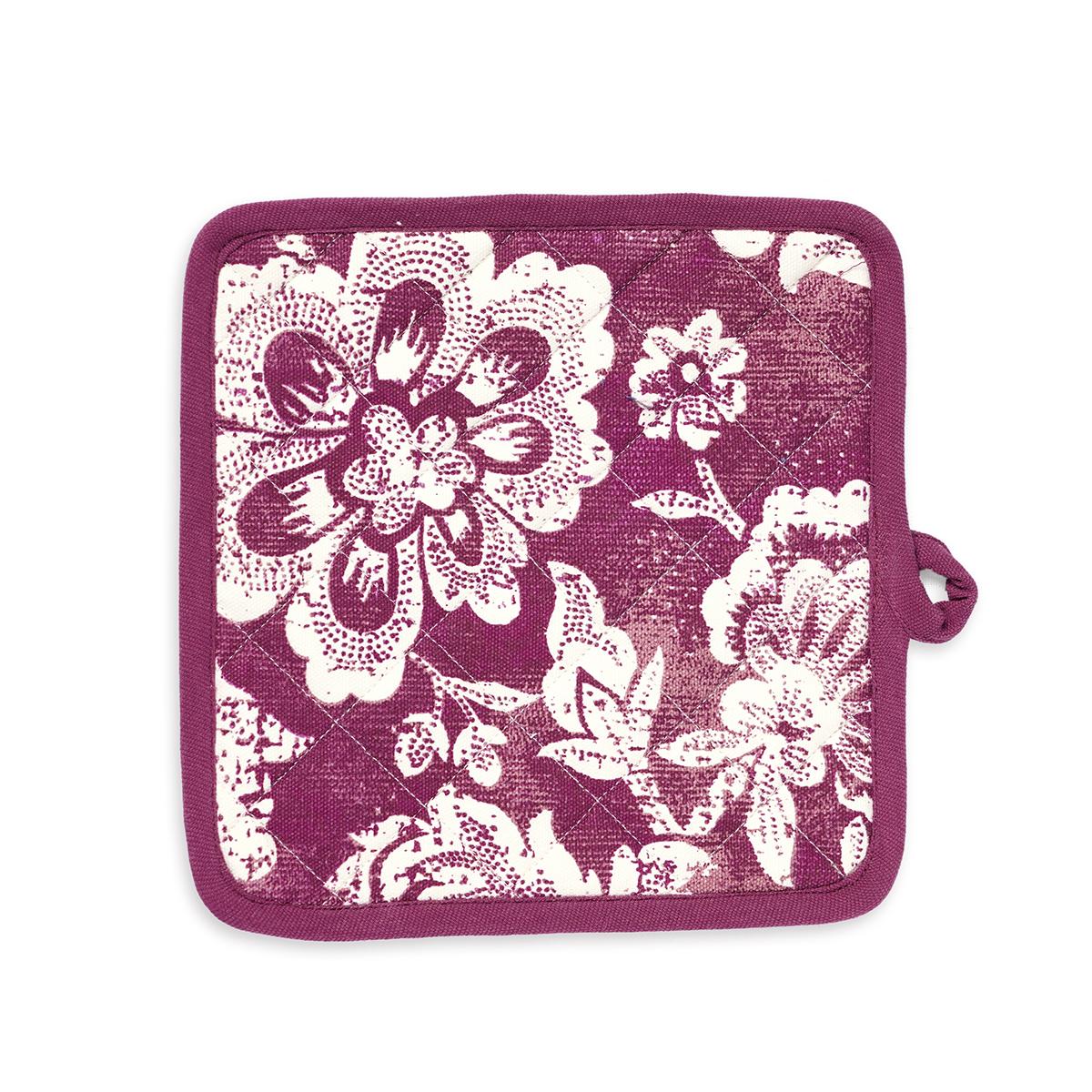 DOMINOTERIE Plum bold floral print Pot holder and Glove, kitchen accessory, 100% cotton, view options