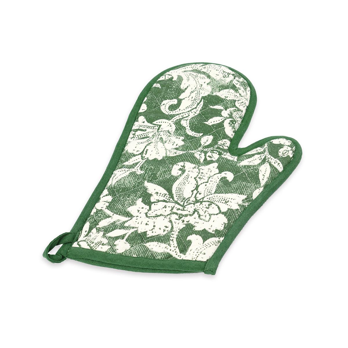 DOMINOTERIE Green bold floral print Pot holder and Glove, kitchen accessory, 100% cotton, view options