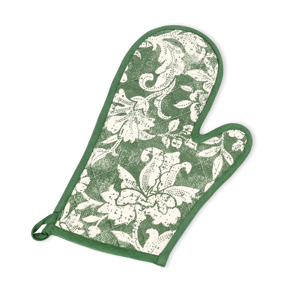 DOMINOTERIE Green bold floral print Pot holder and Glove, kitchen accessory, 100% cotton, view options
