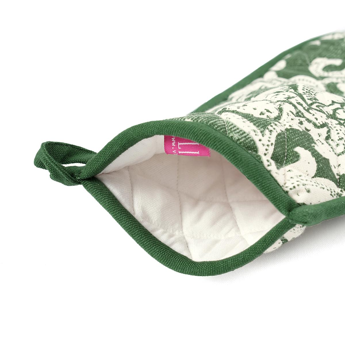 DOMINOTERIE Green bold floral print Pot holder and Glove, kitchen accessory, 100% cotton, view options