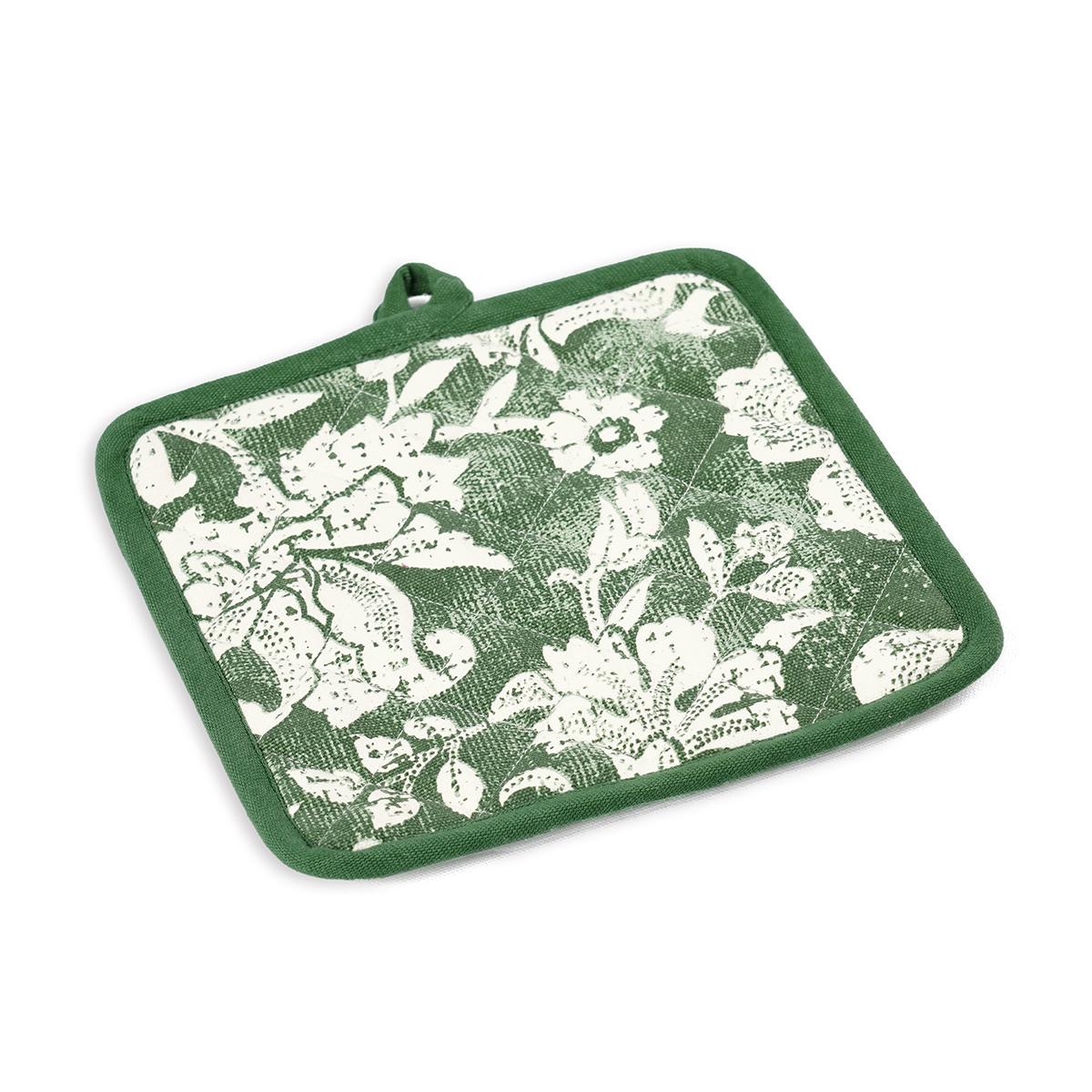 DOMINOTERIE Green bold floral print Pot holder and Glove, kitchen accessory, 100% cotton, view options