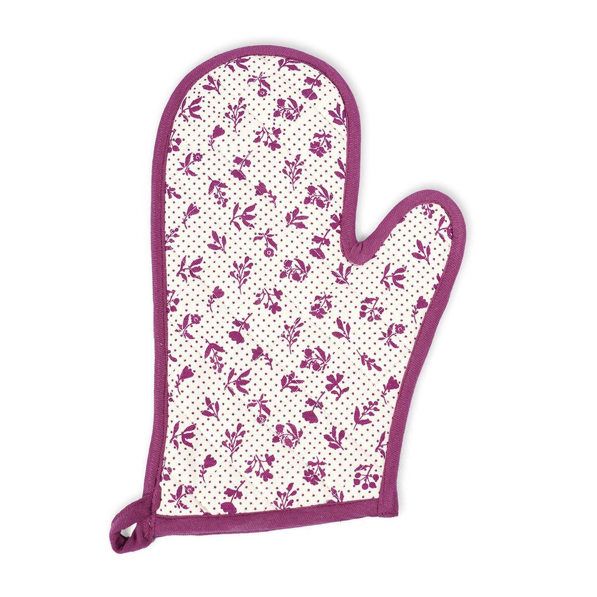 DOMINOTERIE Plum floral print Pot holder and Glove, kitchen accessory, 100% cotton, view options