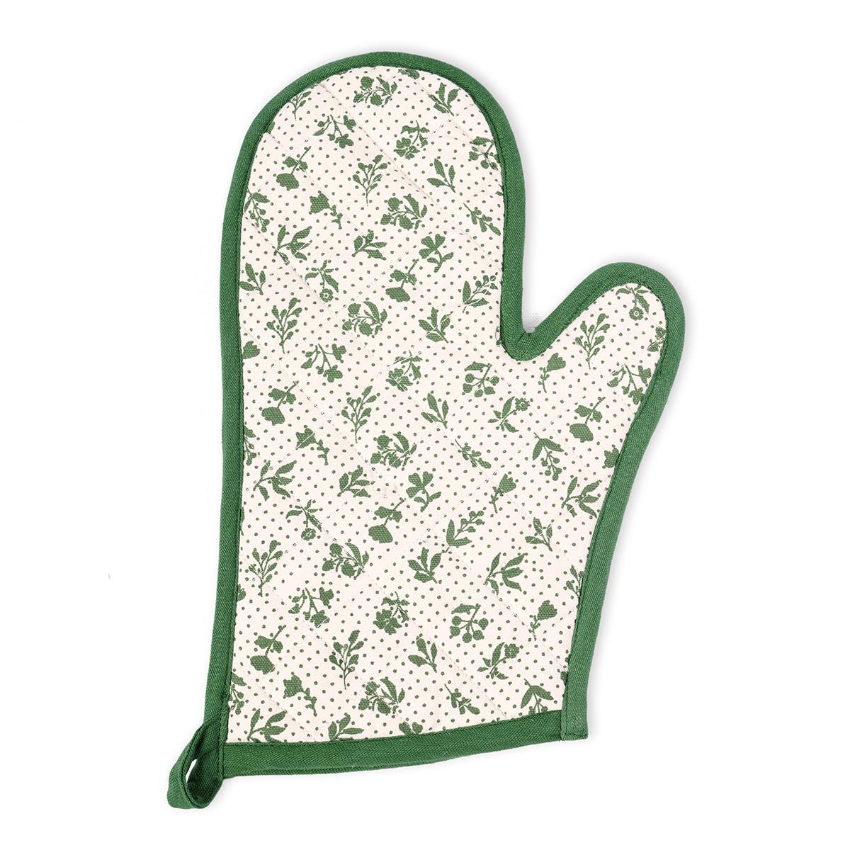 DOMINOTERIE Green floral print Pot holder and Glove, kitchen accessory, 100% cotton, view options