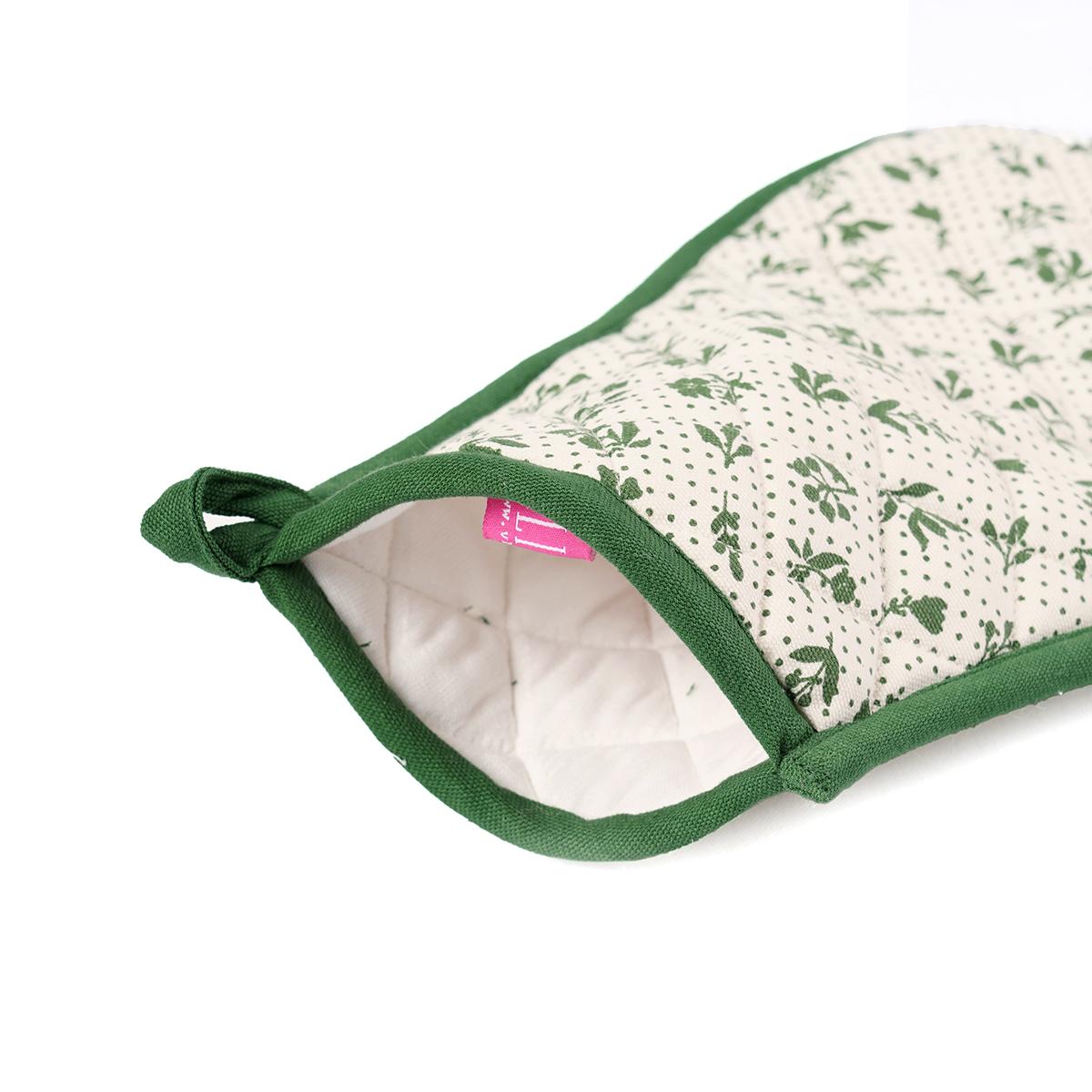 DOMINOTERIE Green floral print Pot holder and Glove, kitchen accessory, 100% cotton, view options