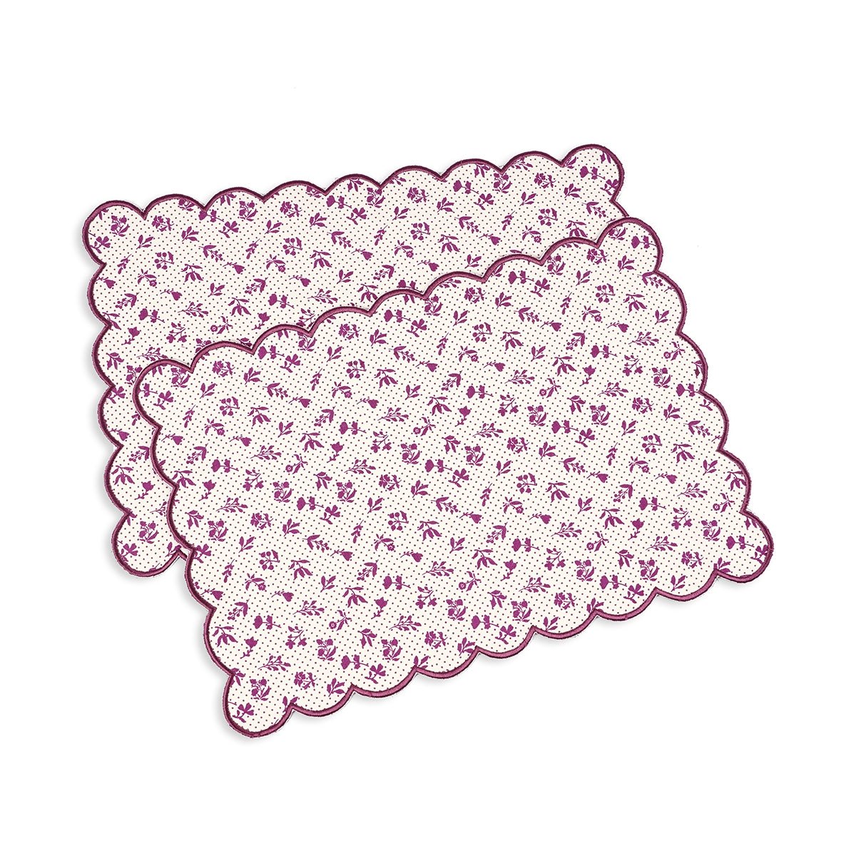 Maroon/Plum scalloped cotton Placemat with floral block print , 13X19 inches