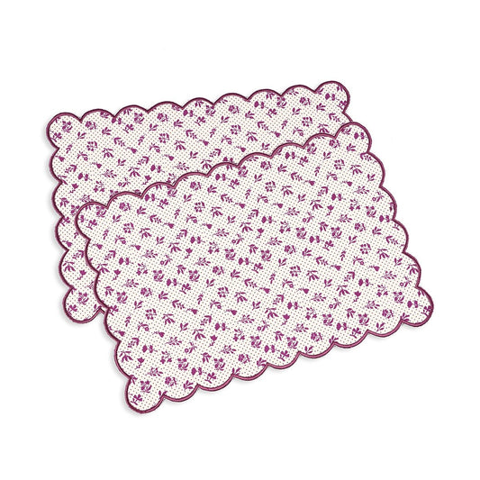 Maroon/Plum scalloped cotton Placemat with floral block print , 13X19 inches