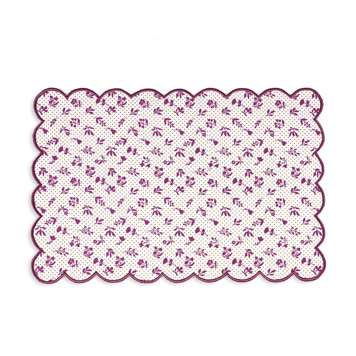 Maroon/Plum scalloped cotton Placemat with floral block print , 13X19 inches