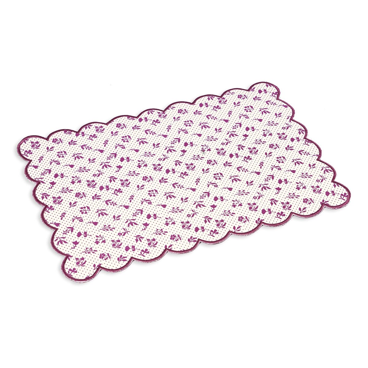 Maroon/Plum scalloped cotton Placemat with floral block print , 13X19 inches