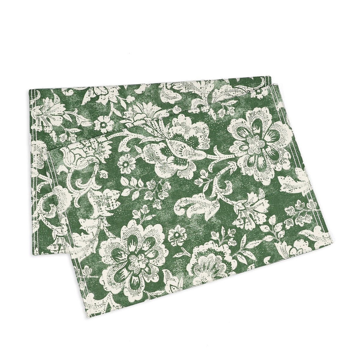 Green cotton Placemat with bold floral block print , 13X19 inches