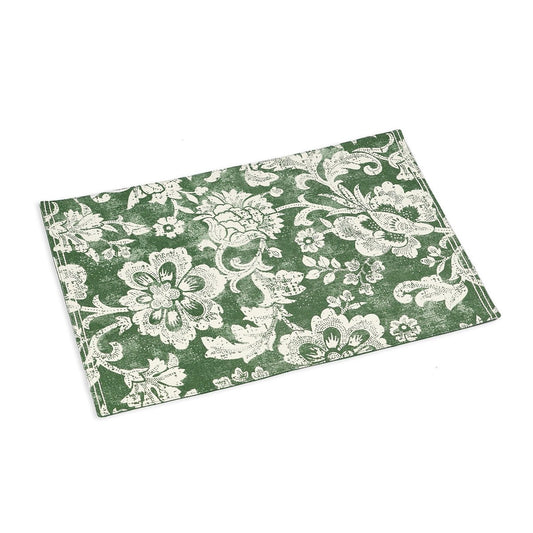 Green cotton Placemat with bold floral block print , 13X19 inches