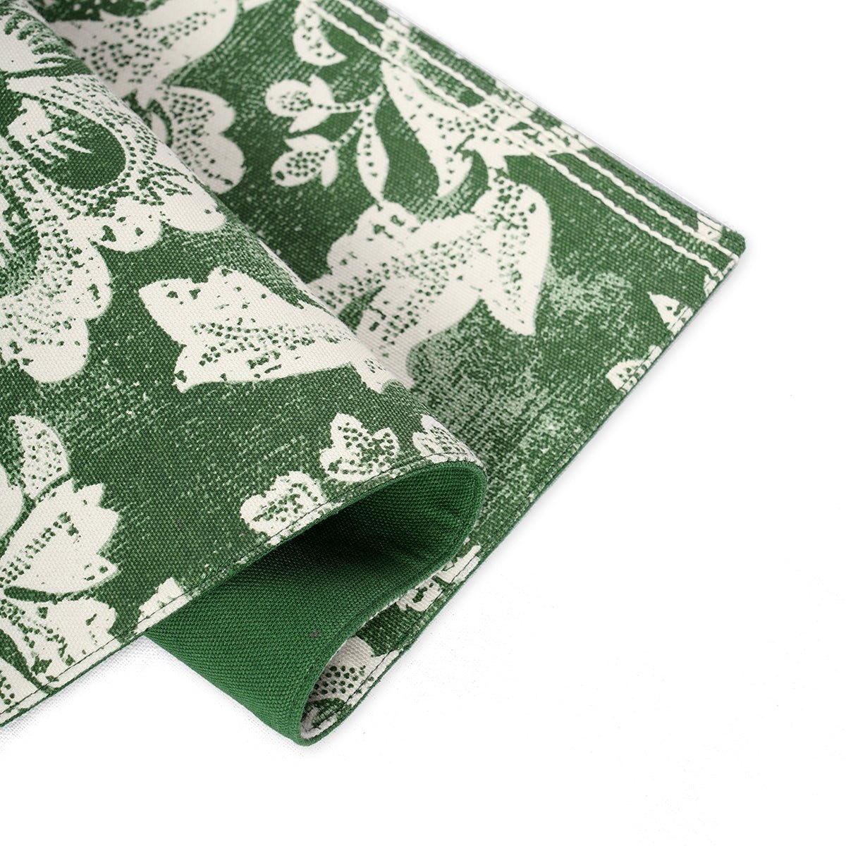 Green cotton Placemat with bold floral block print , 13X19 inches