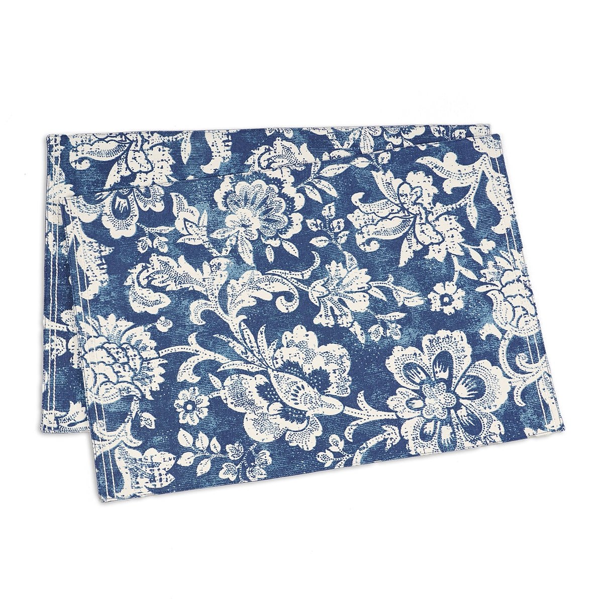 Indigo Blue cotton Placemat with bold floral block print , 13X19 inches