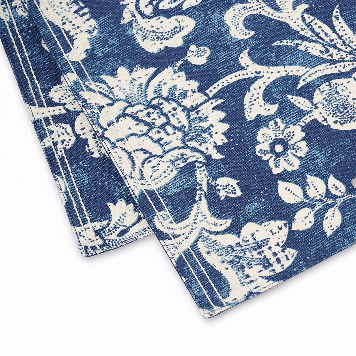 Indigo Blue cotton Placemat with bold floral block print , 13X19 inches