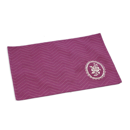 Maroon/Plum cotton Placemat with chevron and vintage rose motif embroidery, 13X19 inches