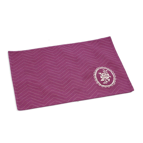 Maroon/Plum cotton Placemat with chevron and vintage rose motif embroidery, 13X19 inches