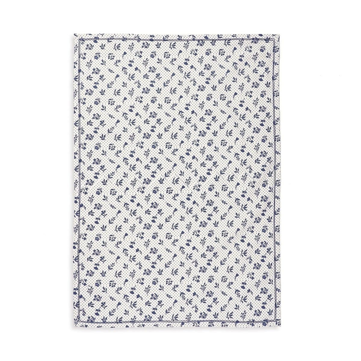 DOMINOTERIE Indigo blue Printed Kitchen Towel, small floral pattern, 100% cotton, size 20"X28"