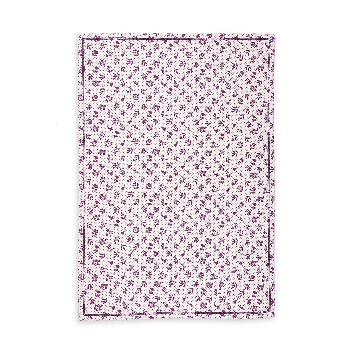 DOMINOTERIE Plum Printed Kitchen Towel, small floral pattern, 100% cotton, size 20"X28"