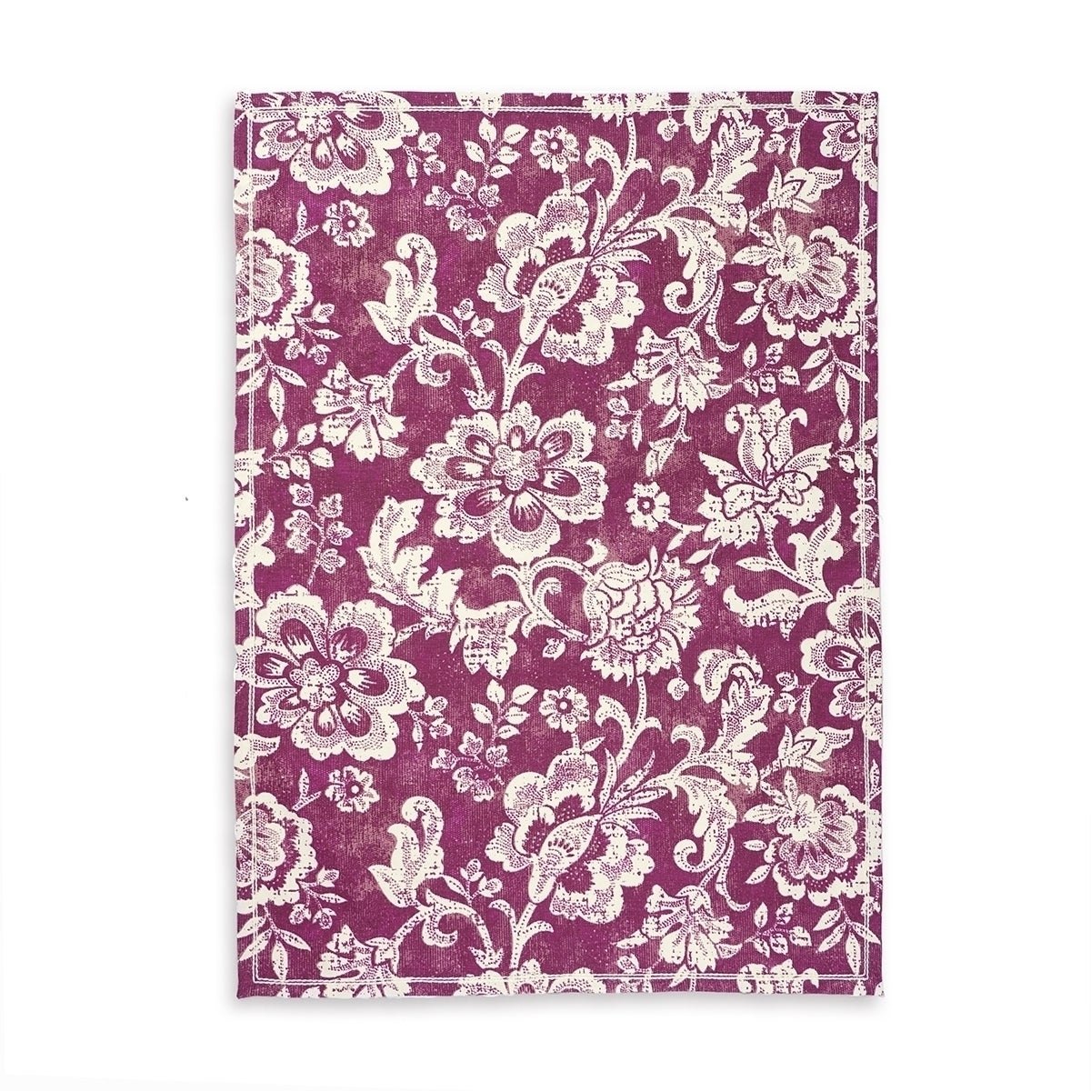 DOMINOTERIE Plum Printed Kitchen Towel, bold floral pattern, 100% cotton, size 20"X28