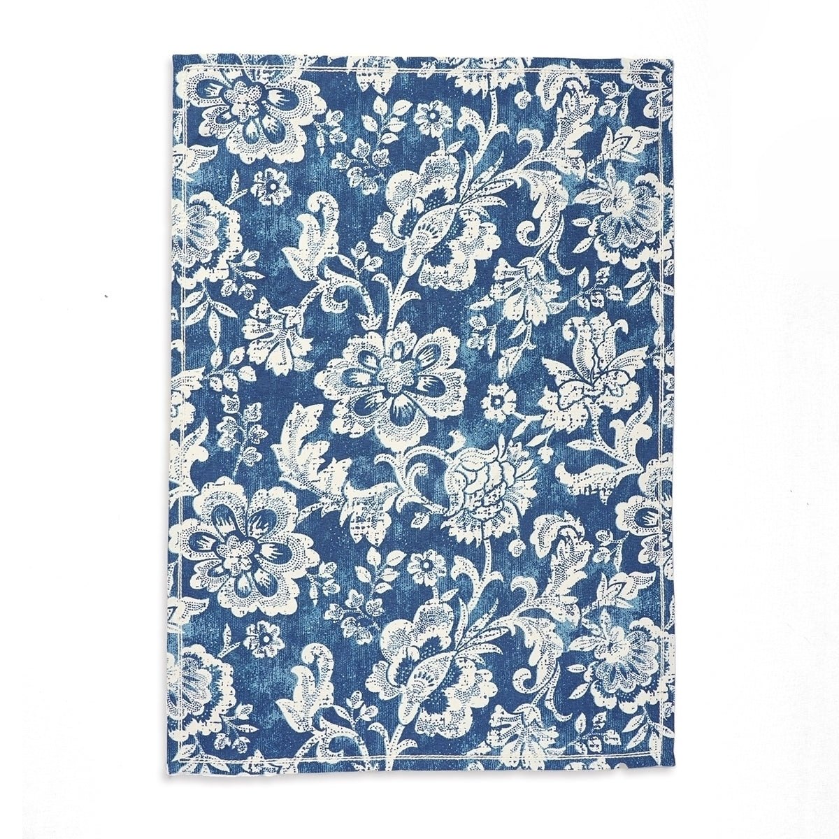 DOMINOTERIE Indigo Blue Printed Kitchen Towel, bold floral pattern, 100% cotton, size 20"X28"