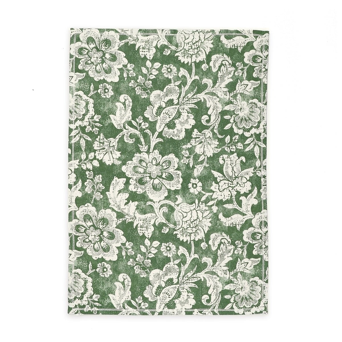 DOMINOTERIE Green Printed Kitchen Towel, bold floral pattern, 100% cotton, size 20"X28"