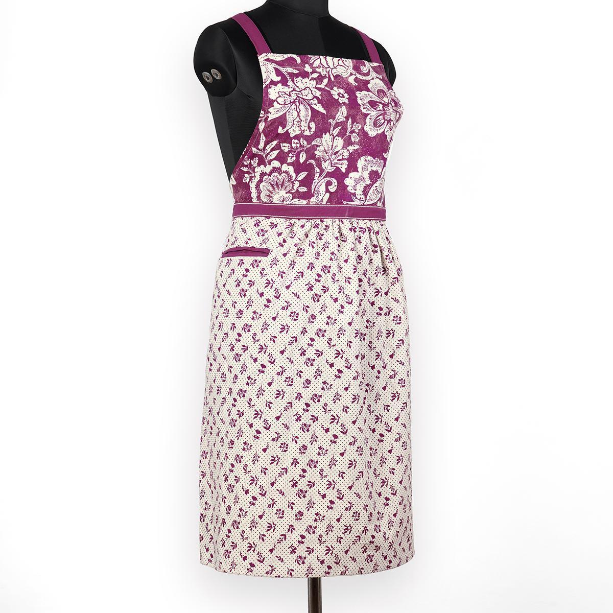 DOMINOTERIE - Plum floral print apron, kitchen accessory, 100% cotton, size 27"X 35"